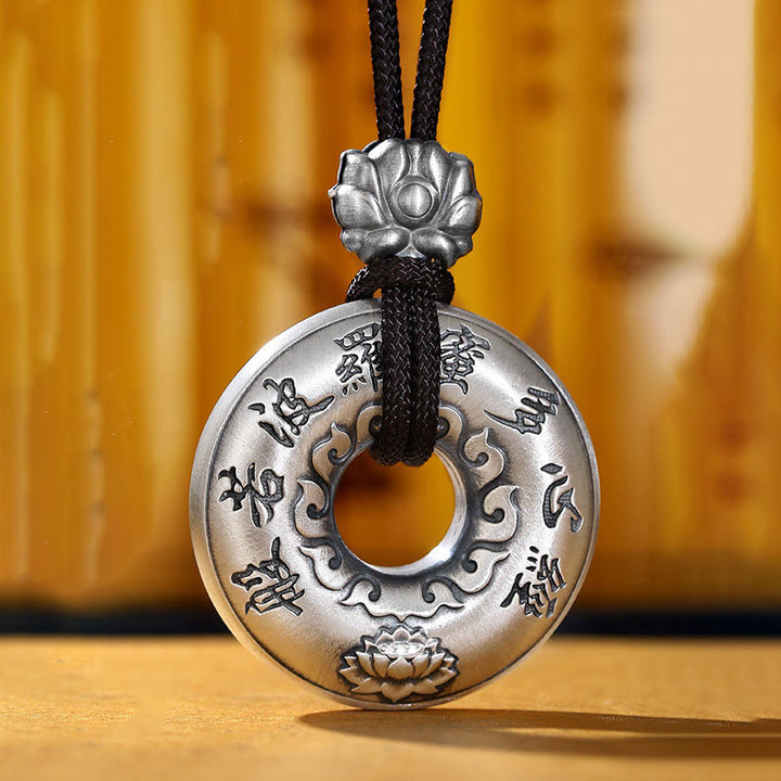 Buddha Stones 999 Sterling Silver Heart Sutra Lotus Peace Buckle Necklace Pendant - image 4