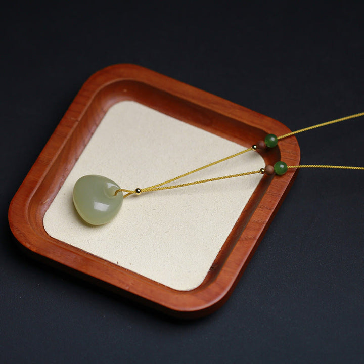 Natural Hetian Jade Small Bag Pattern Prosperity String Necklace Pendant - image 7