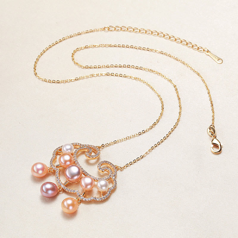 Buddha Stones 18K Gold Plated Natural Pearl Chinese Lock Charm Sincerity Necklace Pendant - Chinese Lock Charm 3.7*2.7cm - image 0