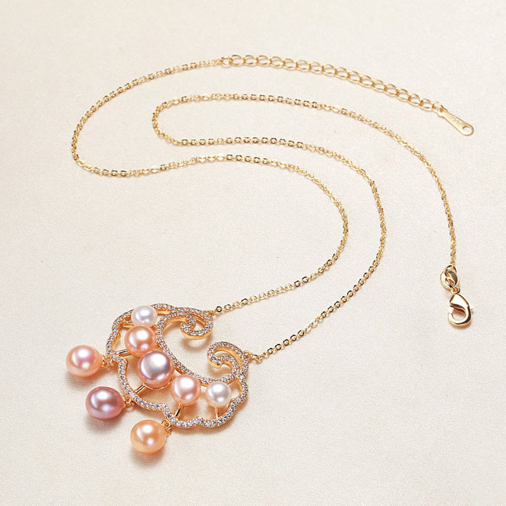 Buddha Stones 18K Gold Plated Natural Pearl Chinese Lock Charm Sincerity Necklace Pendant - Chinese Lock Charm 3.7*2.7cm - image 0
