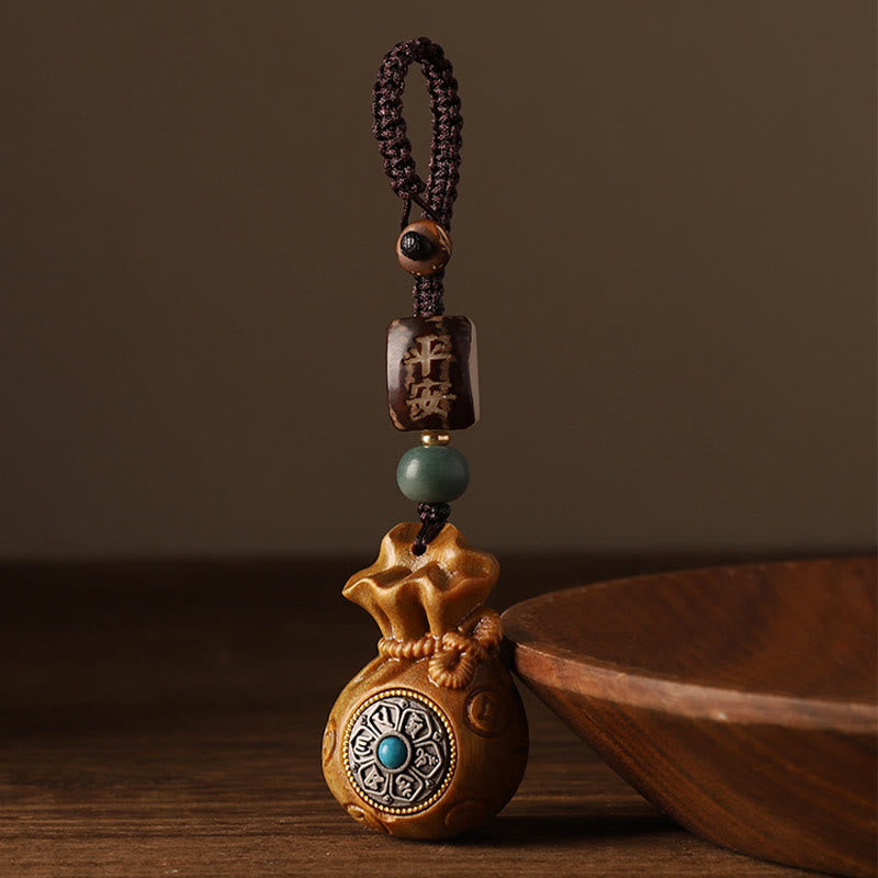 Buddha Stones Small Leaf Red Sandalwood Green Sandalwood Money Bag Om Mani Padme Hum Rotatable Protection Keychain Phone Hanging Decoration - image 10