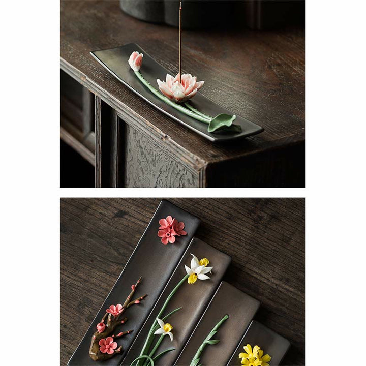 Buddha Stones Lotus Peony Rose Flower Ceramic Spiritual Incense Burner - image 20