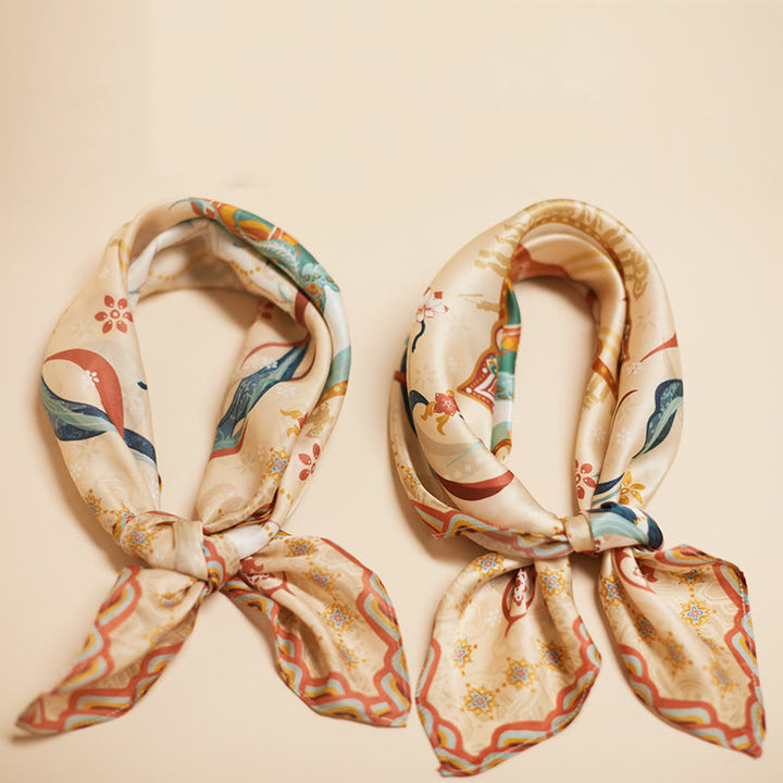 Buddha Stones Dunhuang Riyue Mountain 100% Mulberry Silk Scarf Dunhuang Shawl - image 2