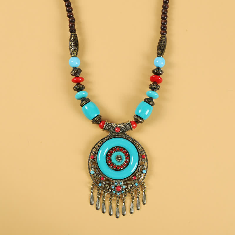 Tibetan Retro Beads Tassel Hair Decoration Hair Accessories - Round Flower-Blue - image 7