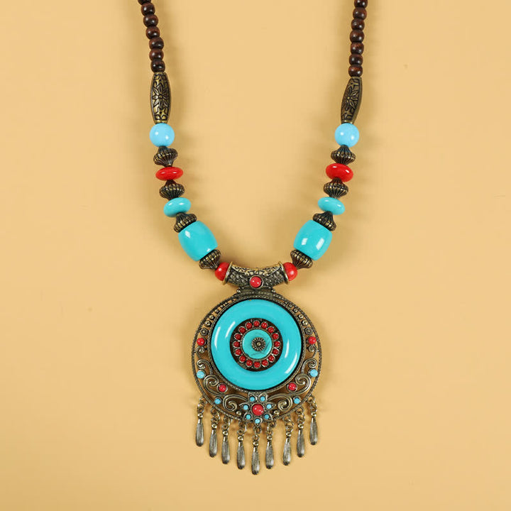 Tibetan Retro Beads Tassel Hair Decoration Hair Accessories - Round Flower-Blue - image 7