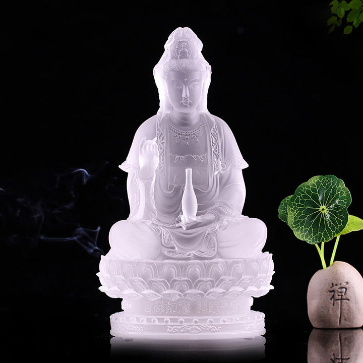 Buddha Stones Kwan Yin Avalokitesvara Handmade Figurine Liuli Crystal Art Piece Wealth Statue Home Offering Decoration - 23cm White - image 4