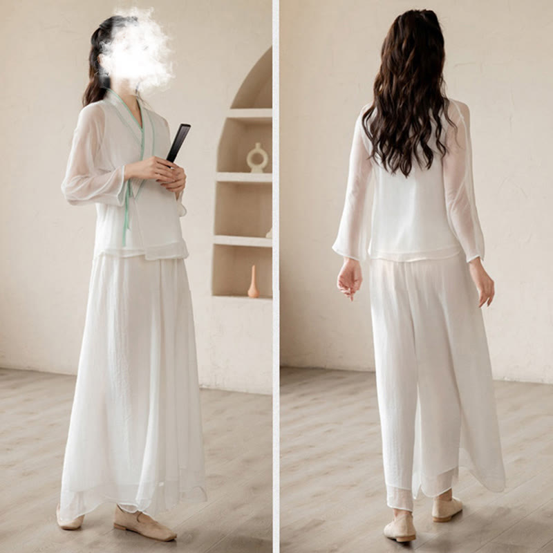 Buddha Stones Retro Prayer Zen Spiritual Meditation Practice Chiffon Clothing Women's Set - image 18