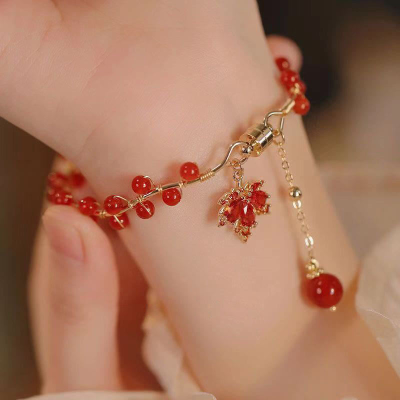 Buddha Stones Red Maple Leaf Luck Charm Bracelet - Maple Leaf - image 0