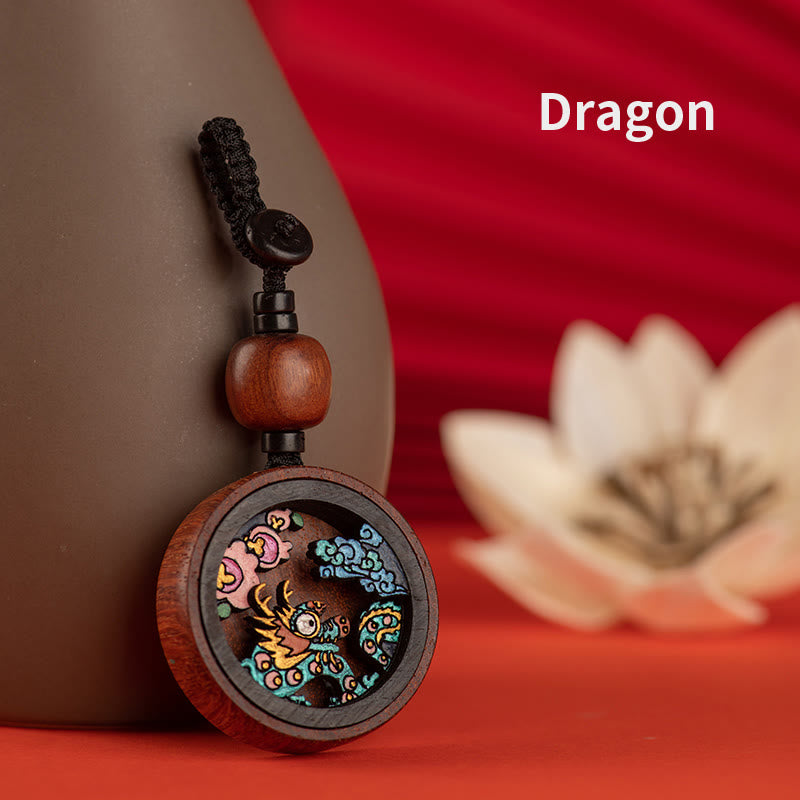 Buddha Stones Year Of The Dragon Hand Painted Chinese Zodiac Rosewood Carved Calm Key Chain - Dragon(A flash sale) - image 0