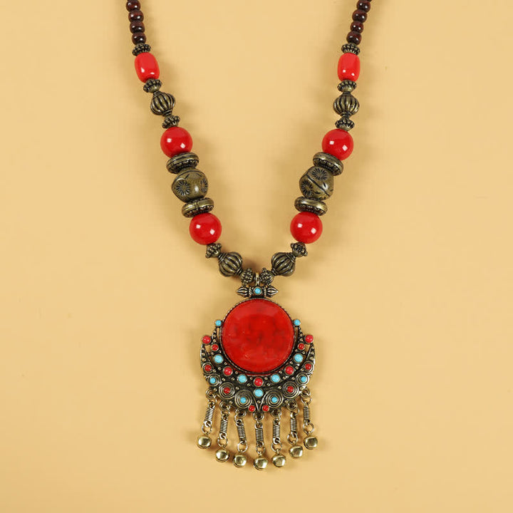 Tibetan Retro Beads Tassel Hair Decoration Hair Accessories - Sun Moon-Red - image 0