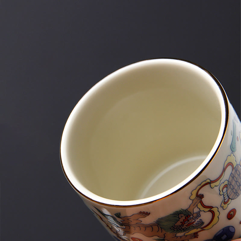 Buddha Stones Vintage Plum Blossom Pine Bamboo Phoenix Kirin Lion Dancing Ceramic Teacup Tea Cups - image 6