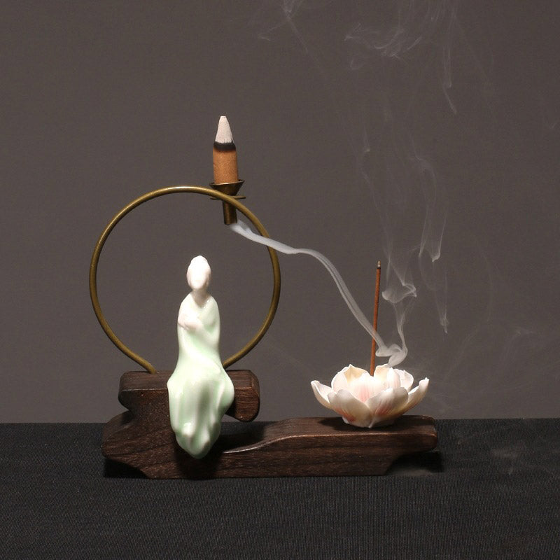 Buddha Stones Ceramic Lotus Healing Meditation Incense Burner Decoration - Cyan Book - image 13