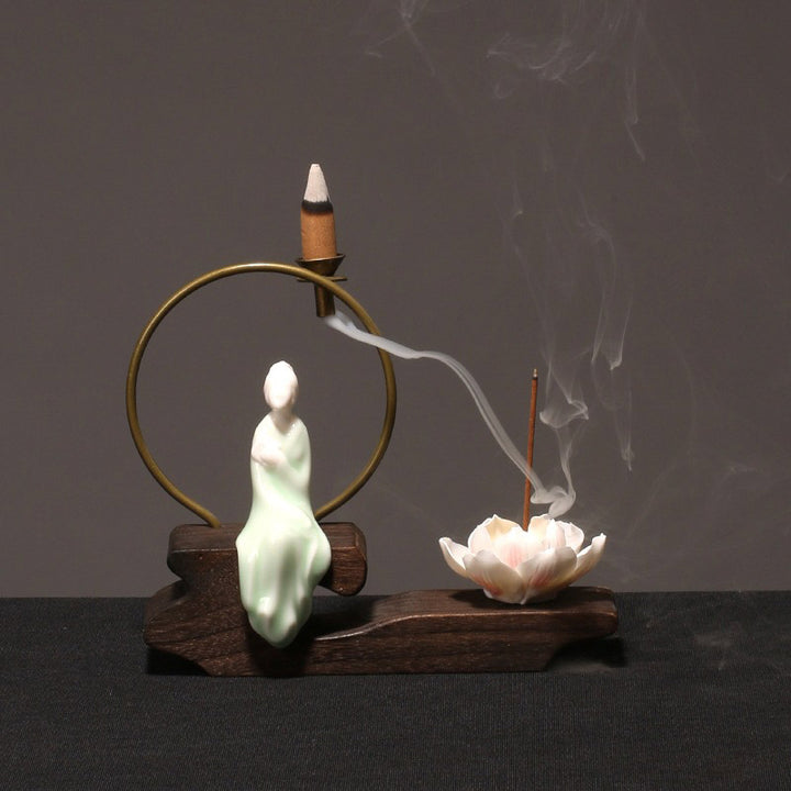 Buddha Stones Ceramic Lotus Healing Meditation Incense Burner Decoration - Cyan Book - image 13
