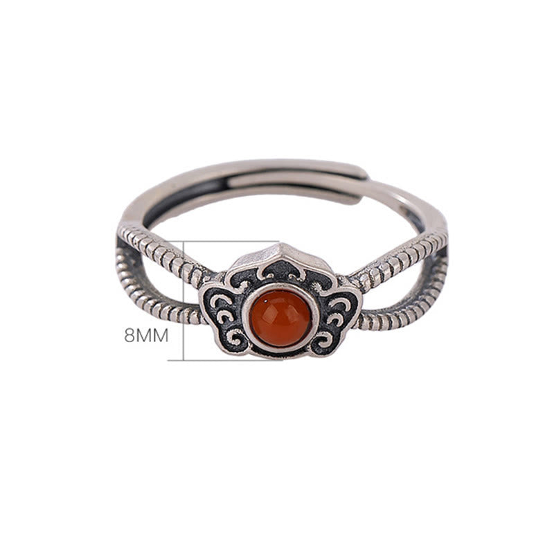 Buddha Stones 925 Sterling Silver Red Agate Bead Logical Thinking Ring - image 7