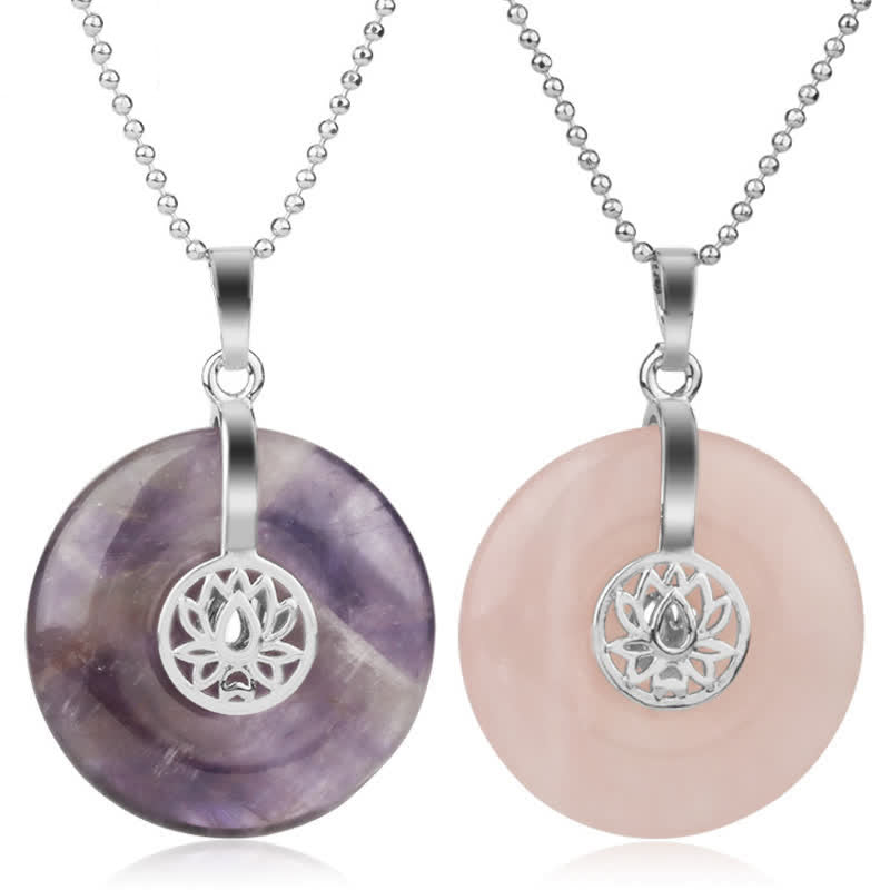 Buddha Stones Various Crystal Amethyst Pink Crystal Lotus Healing Necklace Pendant - image 0