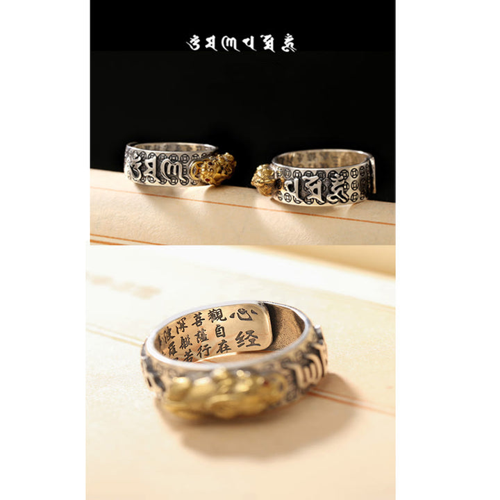 Buddha Stones Tibetan 990 Sterling Silver Om Mani Padme Hum PiXiu Dorje Vajra Heart Sutra Engraved Wealth Ring - image 11