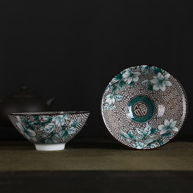 Buddha Stones Flowers Fu Character Mountains Lotus Cherry Blossoms Ceramic Teacup Kung Fu Tea Cup - Green Flowers Fu Character 8.5cm*4cm*90ml - image 33