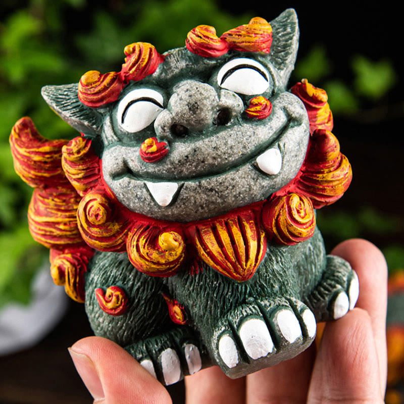 Buddha Stones Small Pair of Lion Fu Foo Dogs Ward Off Evil Protection Home Resin Decoration - image 4