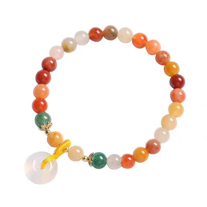 Buddha Stones 14K Gold Plated Colorful Golden Silk Jade Peace Buckle Wealth Bracelet - image 12