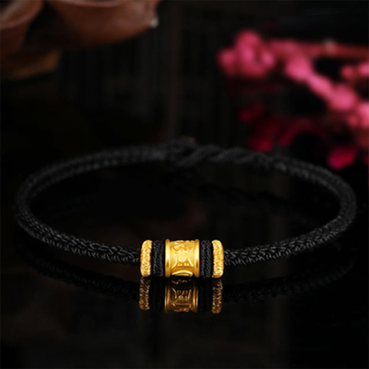 Buddha Stones Tibet 999 Gold Om Mani Padme Hum Engraved Protection Lucky Bead Bracelet - Black Rope - 24cm - image 10