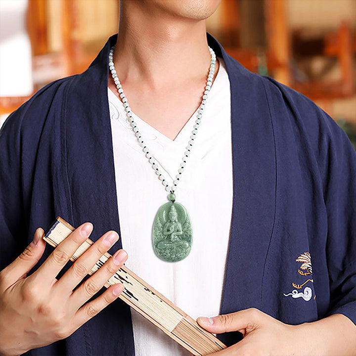 Buddha Stones Natural Jade Avalokitesvara Amulet Wealth Necklace Pendant - image 3