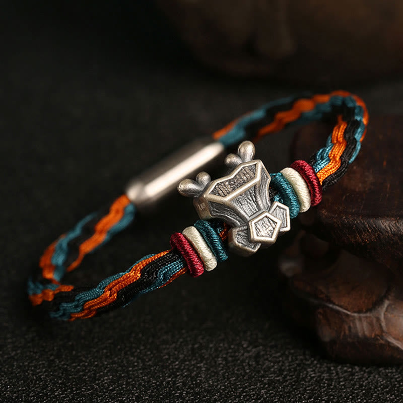 Buddha Stones Handmade 999 Sterling Silver Year of the Dragon Chinese Zodiac Protection Colorful Reincarnation Knot Rope Bracelet - Dragon - 19cm - image 0