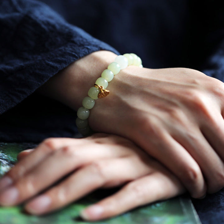 Buddha Stones Jade Lotus Abundance Adjustable Bracelet - image 4