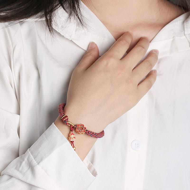 Buddha Stones Handmade Colorful Gourd Flower Protection Braided String Bracelet - image 8