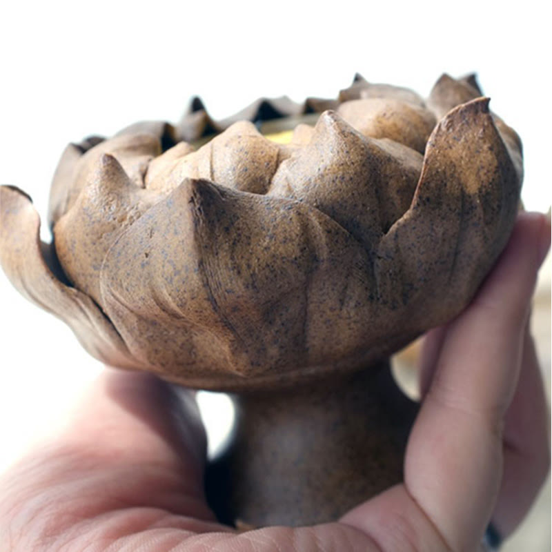 Buddha Stones Lotus Flower Ceramic Candle Holder Incense Burner Home Offering Decoration - image 9