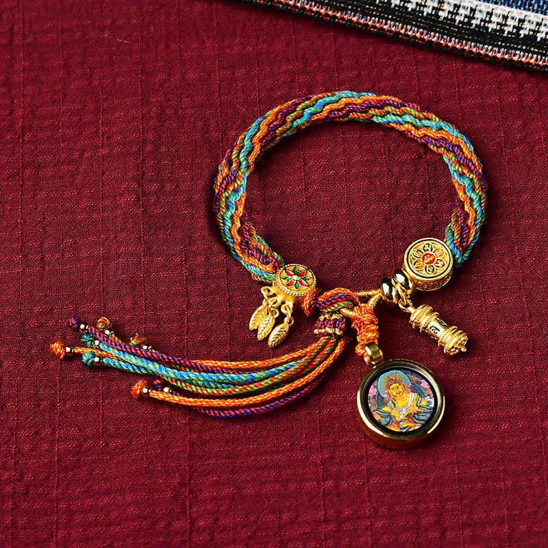 Buddha Stones Tibetan Luck Reincarnation Knot Prayer Wheel Dream Catcher Braid String Bracelet - Reincarnation Knot&Thangka(Wrist Circumference 14-19cm) - image 0