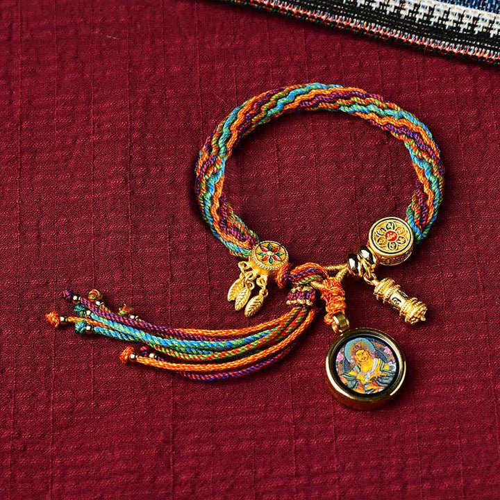 Buddha Stones Tibetan Luck Reincarnation Knot Prayer Wheel Dream Catcher Braid String Bracelet - Reincarnation Knot&Thangka(Wrist Circumference 14-19cm) - image 0