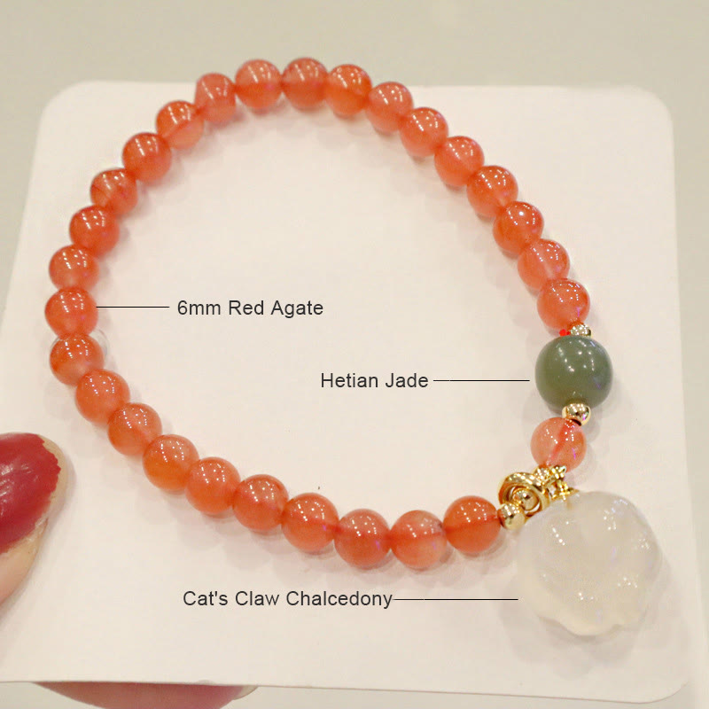 Buddha Stones Red Agate Chalcedony Cat Paw Jade Confidence Bracelet - image 4