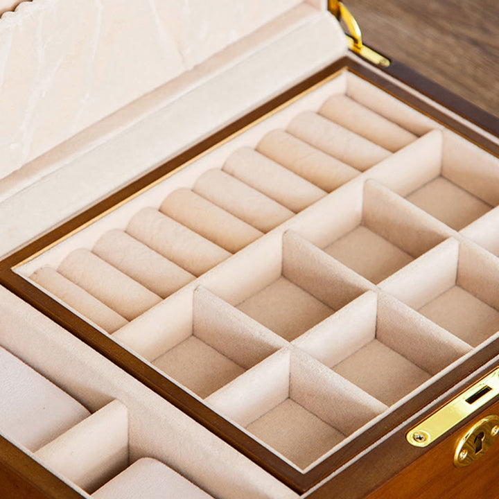 Buddha Stones Vintage Wooden Jewelry Box Two-Layer Solid Wood Jewelry Storage Box - image 5