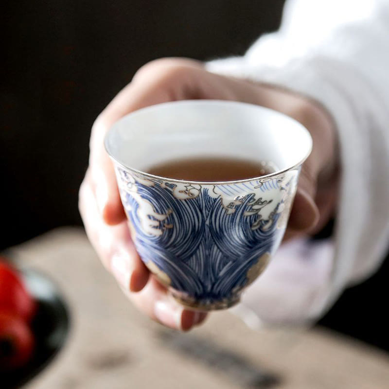 Buddha Stones Vintage Ocean Sea Waves Ceramic Teacup Tea Cups - image 1
