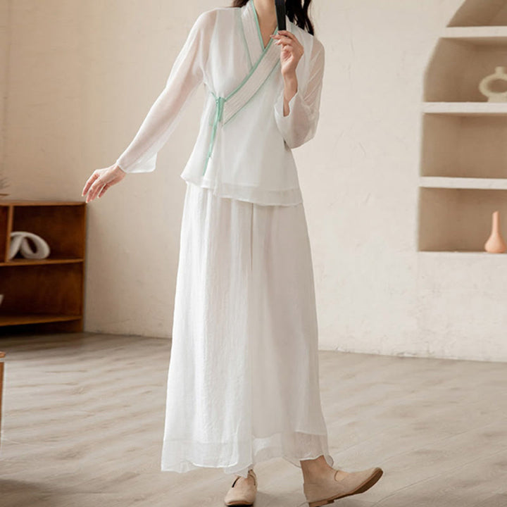 Buddha Stones Retro Prayer Zen Spiritual Meditation Practice Chiffon Clothing Women's Set - image 6