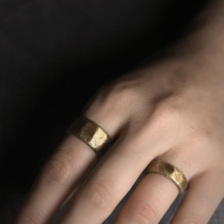 Buddha Stones Tibetan Simple Design Copper Brass Frosted Wealth Ring - image 5