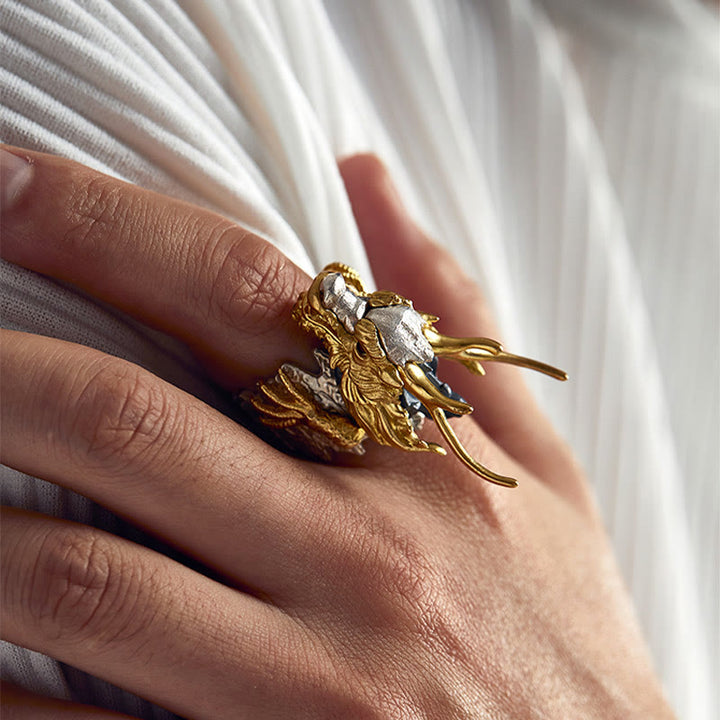 Buddha Stones 925 Sterling Silver Dragon Luck Success Protection Adjustable Ring Pendant - image 9