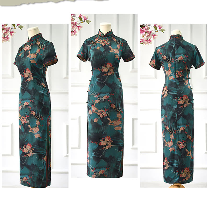 Buddha Stones Vintage Pink Flowers Print Cheongsam Dress Women's Qipao Dress - image 10