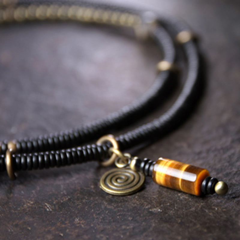 Buddha Stones Ebony Wood Dzi Bead Copper Peace Couple Bracelet Necklace Pendant - image 7