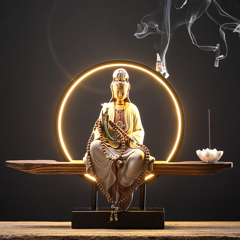 Buddha Stones Buddha Avalokitesvara Ceramic Lotus Relaxation Incense Burner Decoration - Lotus Avalokitesvara White - image 0