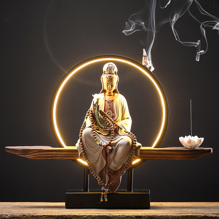 Buddha Stones Buddha Avalokitesvara Ceramic Lotus Relaxation Incense Burner Decoration - Lotus Avalokitesvara White - image 0