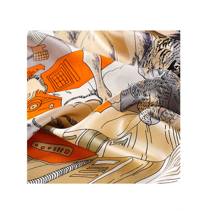 Buddha Stones Oil Painting City Snow Scene Castle Lotus 100% Mulberry Silk Neck Hair Scarf - image 11