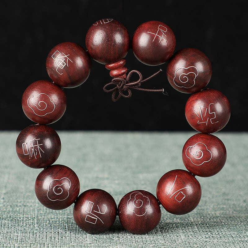 Buddha Stones 925 Sterling Silver Inlaid Small Leaf Red Sandalwood Om Mani Padme Hum Character Auspicious Clouds Protection Bracelet - image 16