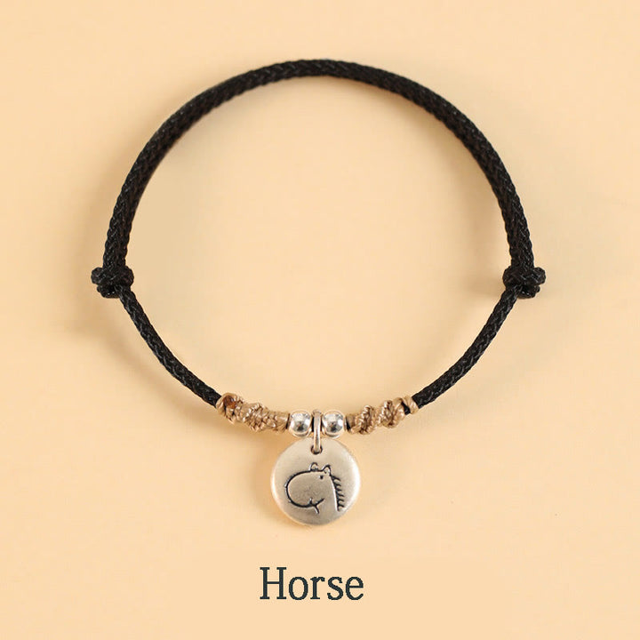 Buddha Stones Handmade 999 Sterling Silver Year of the Dragon Cute Chinese Zodiac Luck Braided Bracelet - Black Rope - Horse(Wrist Circumference 14-17cm) - image 30