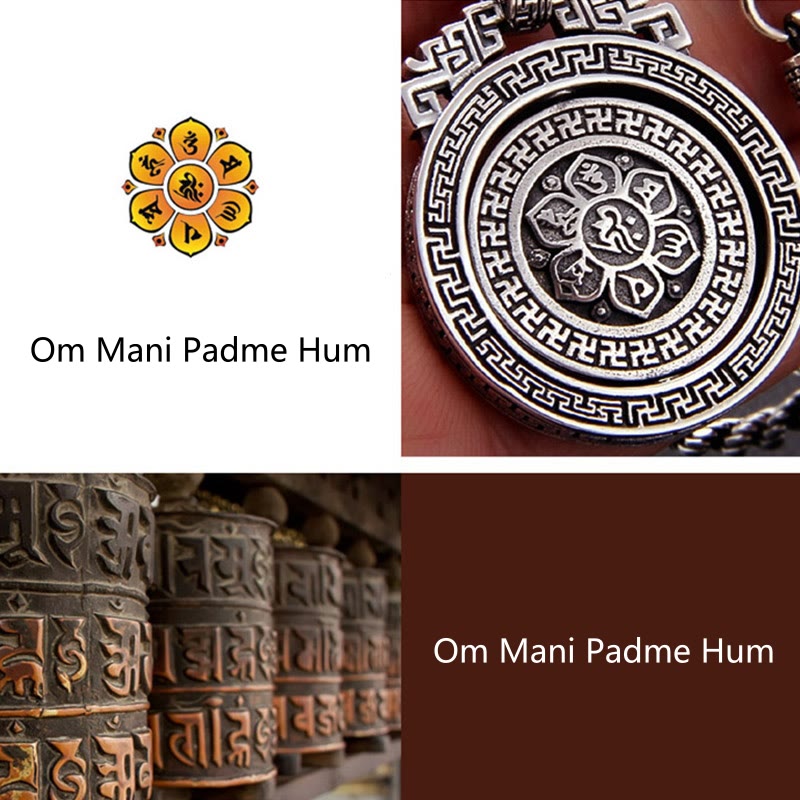 Buddha Stones Tibetan Om Mani Padme Hum Double Dorje Vajra Rotatable Purity Peace Necklace Pendant - image 14