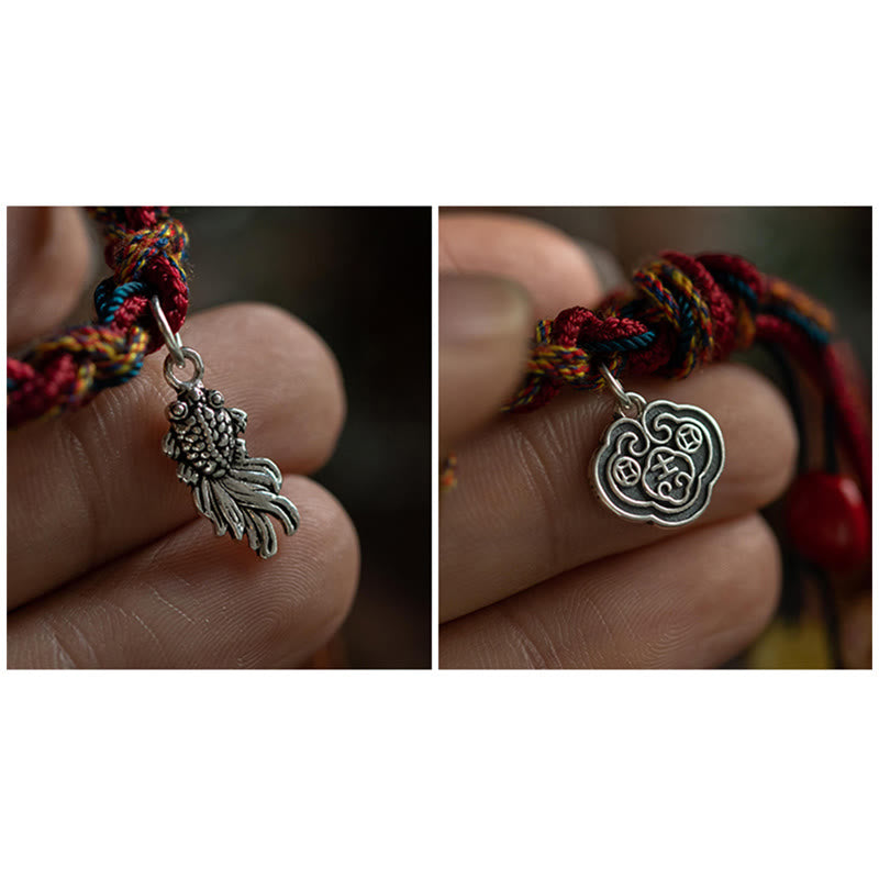 Buddha Stones Tibetan Handmade Colorful Thread 925 Sterling Silver Koi Fish Protection Strength String Bracelet - image 11