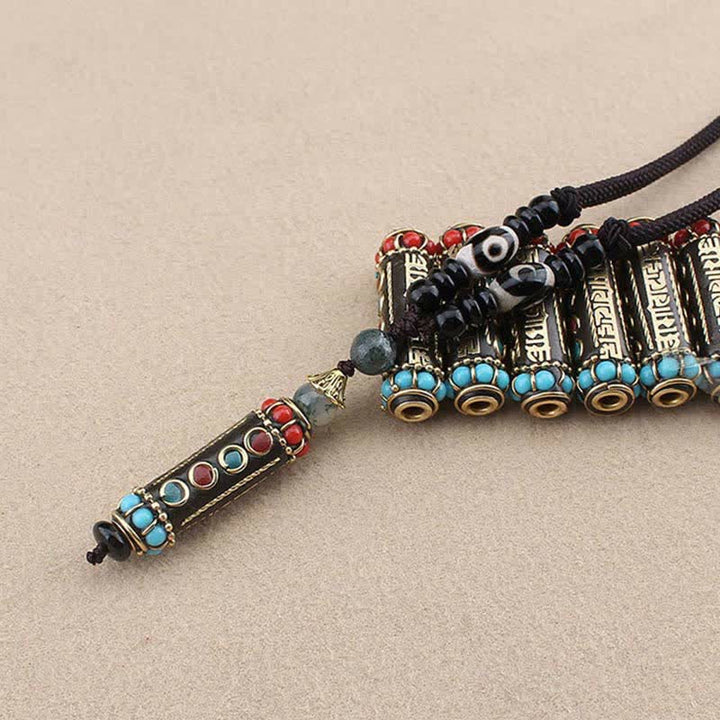 Buddha Stones Tibetan Om Mani Padme Hum Dzi Bead Wenge Wood Necklace Pendant - image 10