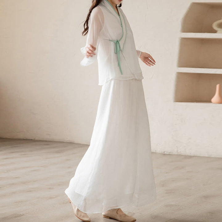 Buddha Stones Retro Prayer Zen Spiritual Meditation Practice Chiffon Clothing Women's Set - image 16