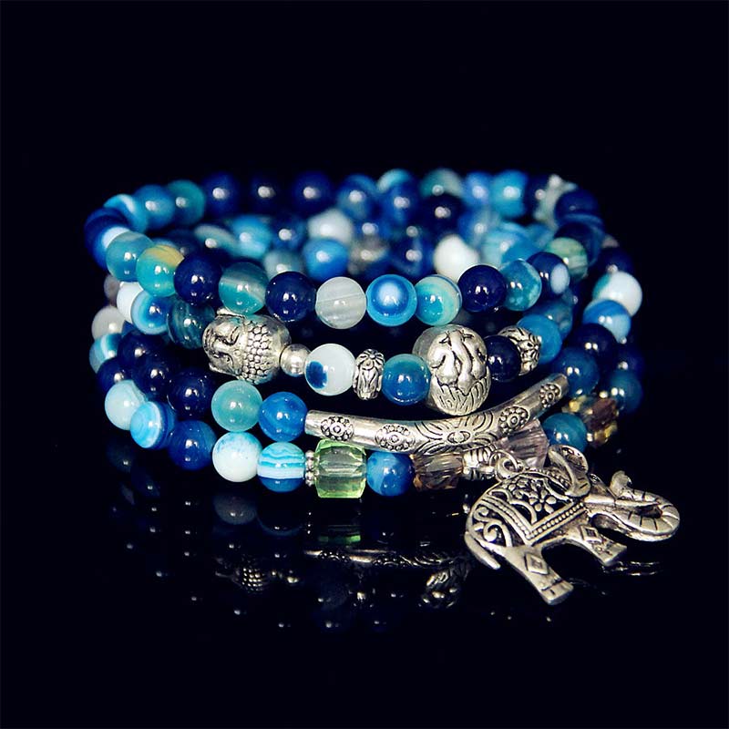Buddha Stones Natural Agate Elephant Buddha Hope Bracelet - Blue Agate - image 0