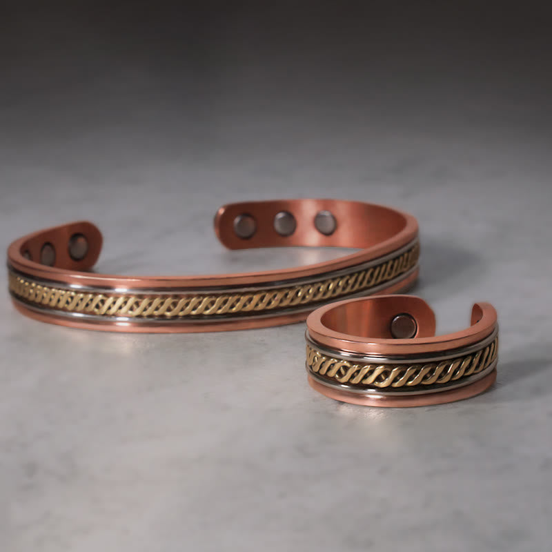 Buddha Stones Magnetic Copper Balance Adjustable Cuff Bracelet Bangle Ring - Set (Ring&Bracelet) - image 2